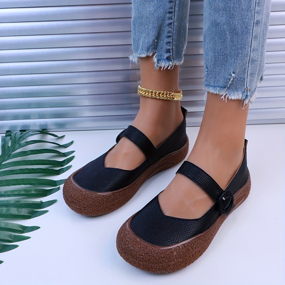 Women's Soft-Soled Casual Shoes Breathable PU Brown Flats