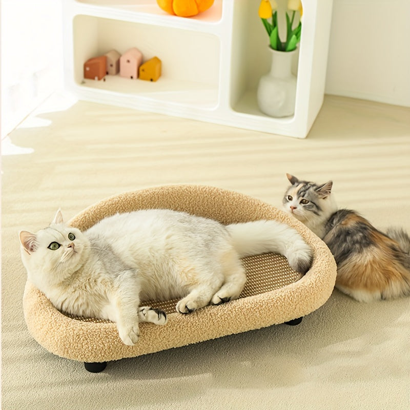 Sofá cama para gatos con rascador, imitación de cáñamo, área de descanso duradera para gatos