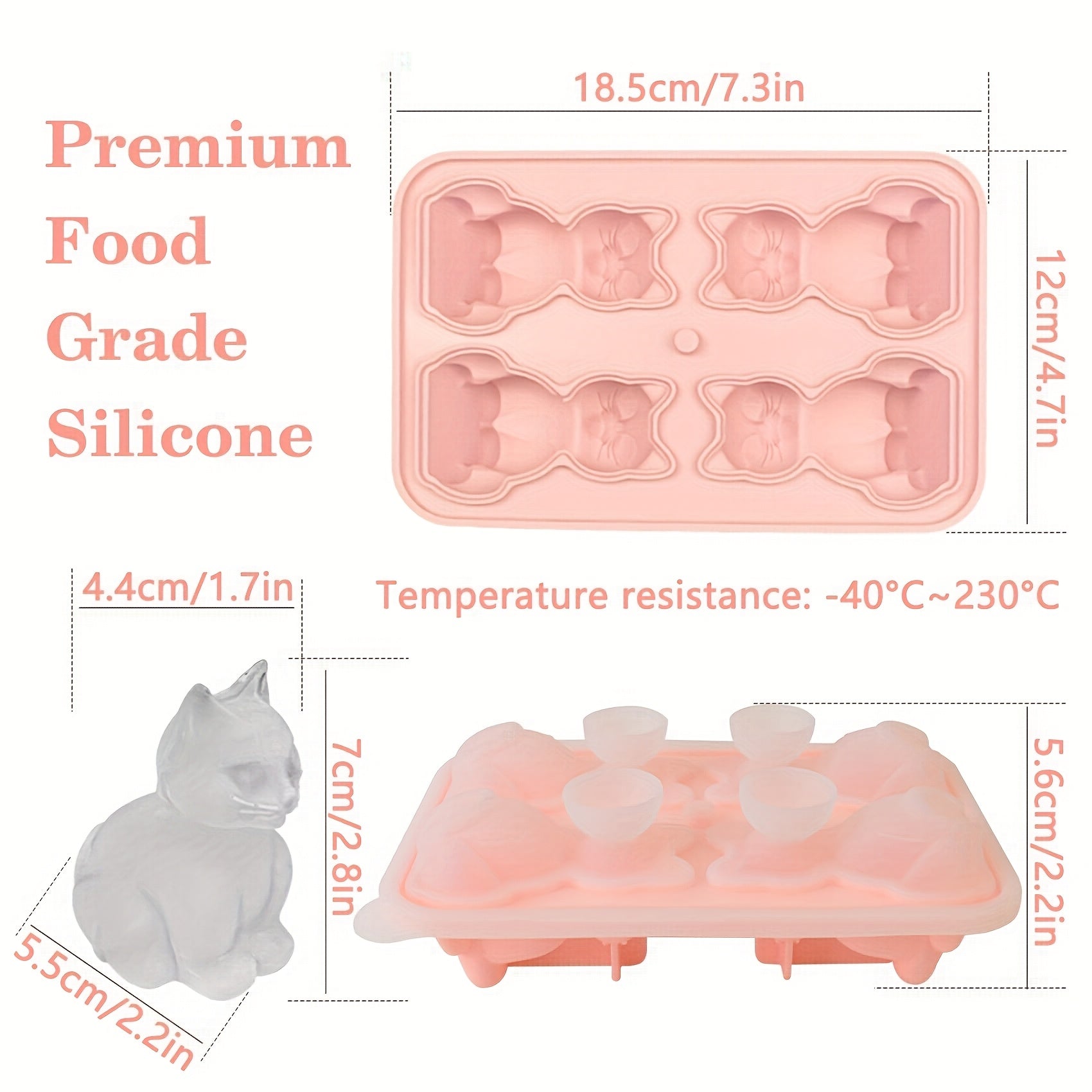 Silicone Cat-Shaped Ice Cube Tray Flexible Mold for Cocktails and Party