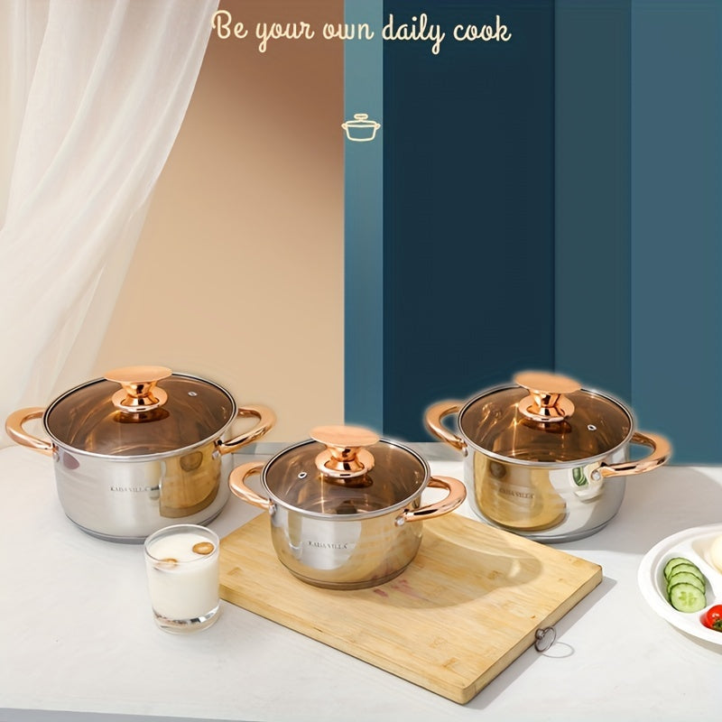 Stainless Steel Small Soup Pot with Double Handles for Stews Noodles Porridge