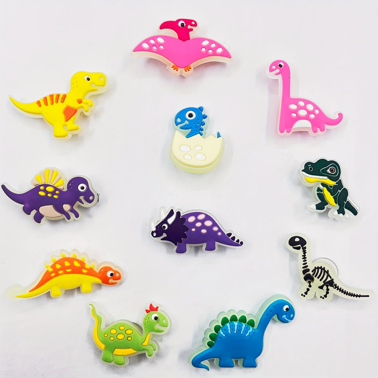 12-Pack Glow-in-the-Dark Dinosaur Charms PVC Craft Jewelry Decorations