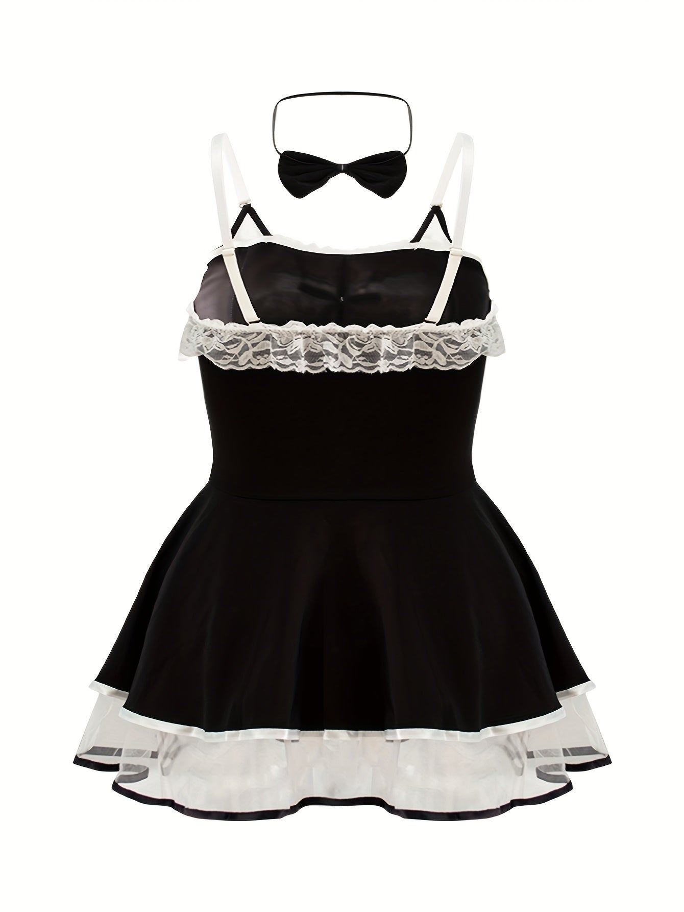 Женский комплект нижнего белья больших размеров, черное и белое, контрастное, с халтером и платьем