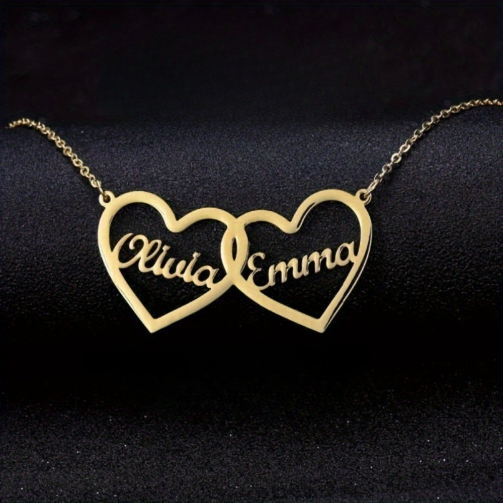 Personalized Interlaced Heart Necklace with Custom Couple Pendant for Valentines Day
