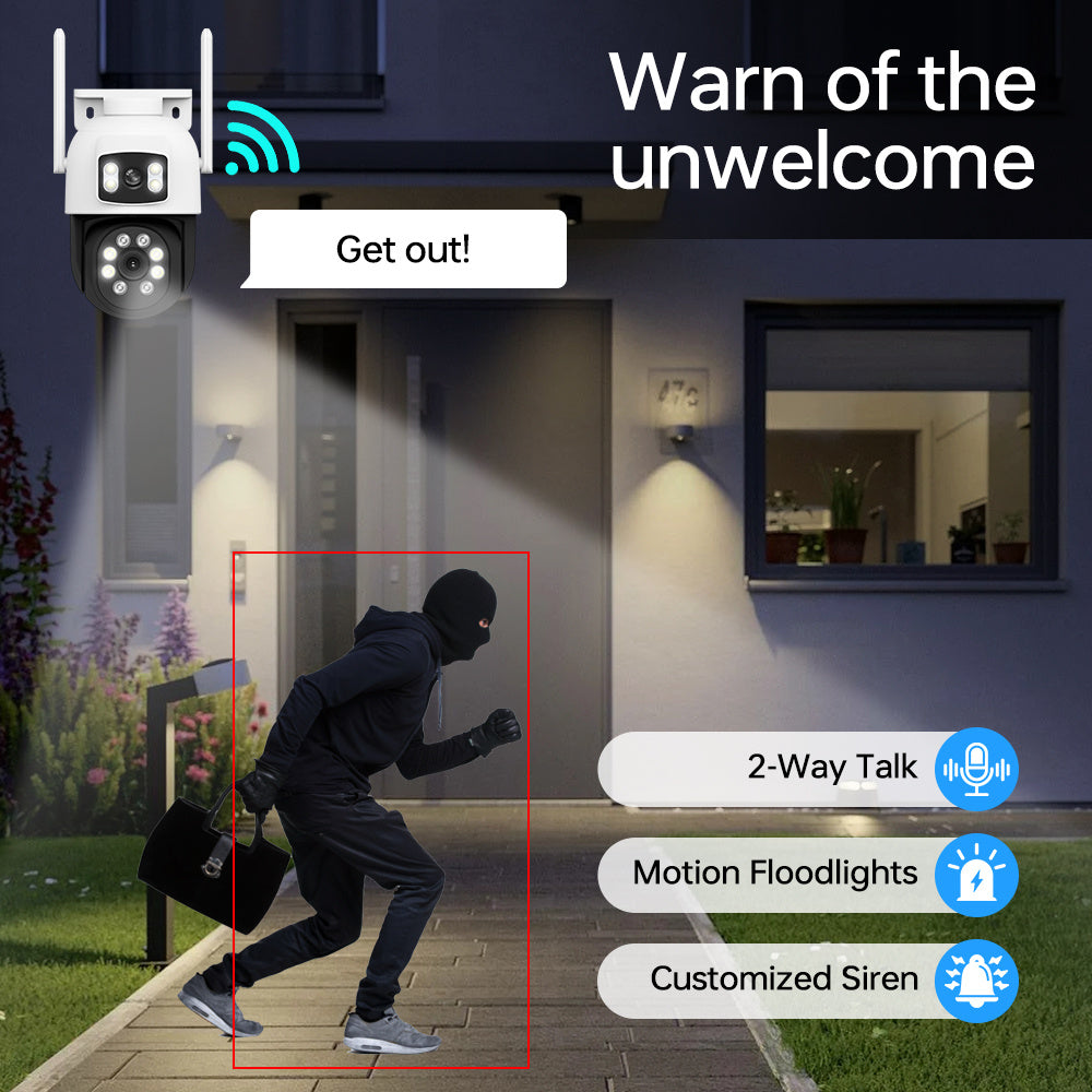 Wireless Security Camera with Dual Lens 2-Way Audio 360° Pan Tilt Night Vision WiFi Cloud Storage