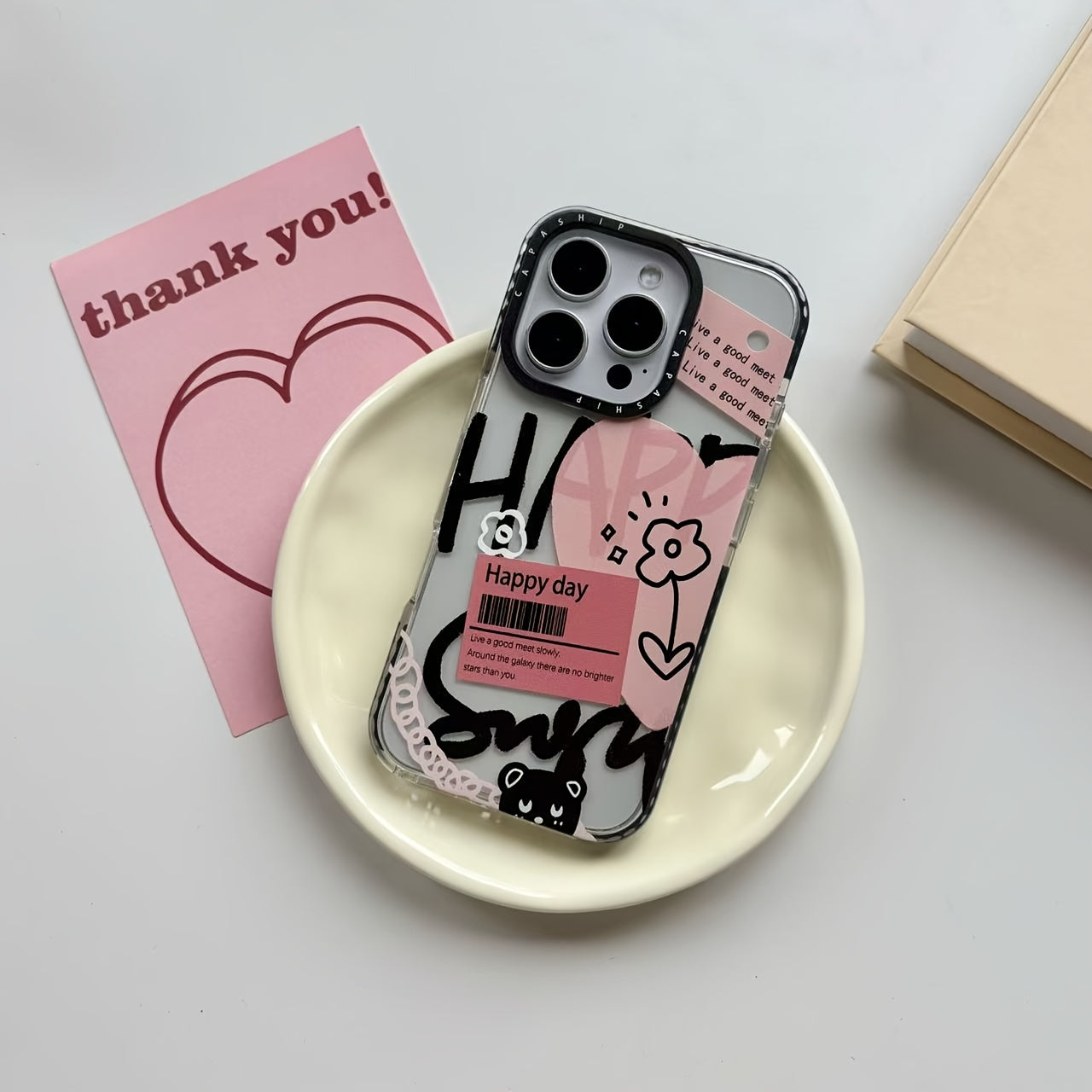 Heart-Shaped Letter Line Flower Doodle Cartoon Soft Phone Case for iPhone 11-16 Pro Max
