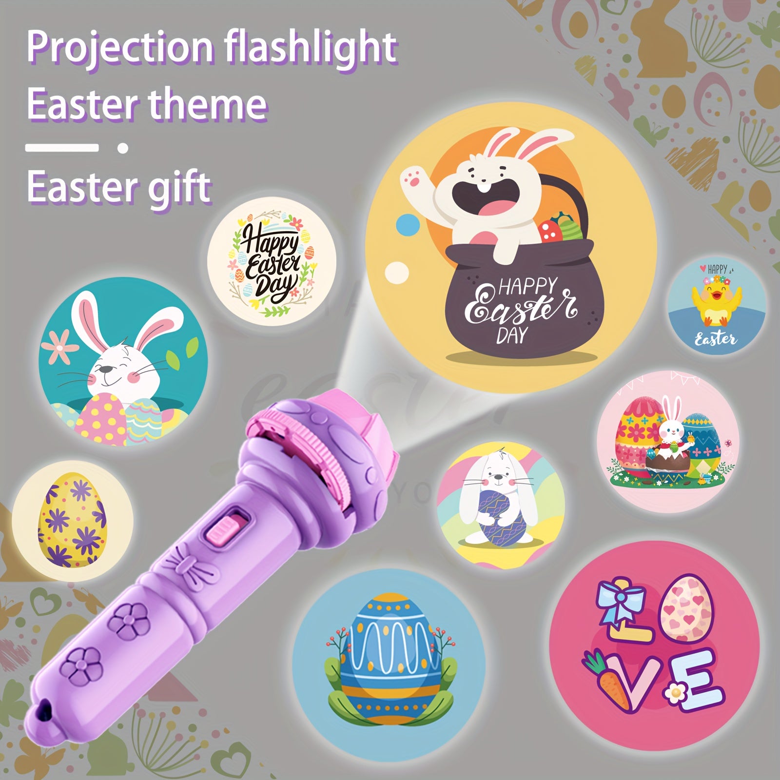 Easter Projection Flashlight Battery-Powered ABS Plastic Bunny Egg Pattern Purple Blue Decoration