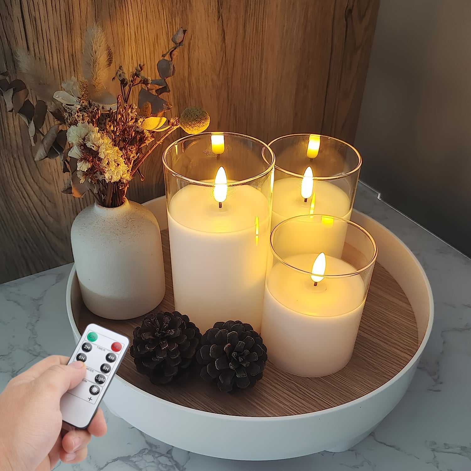 Remote Controlled LED Candle Set with Timer Battery Operated in Three Sizes
