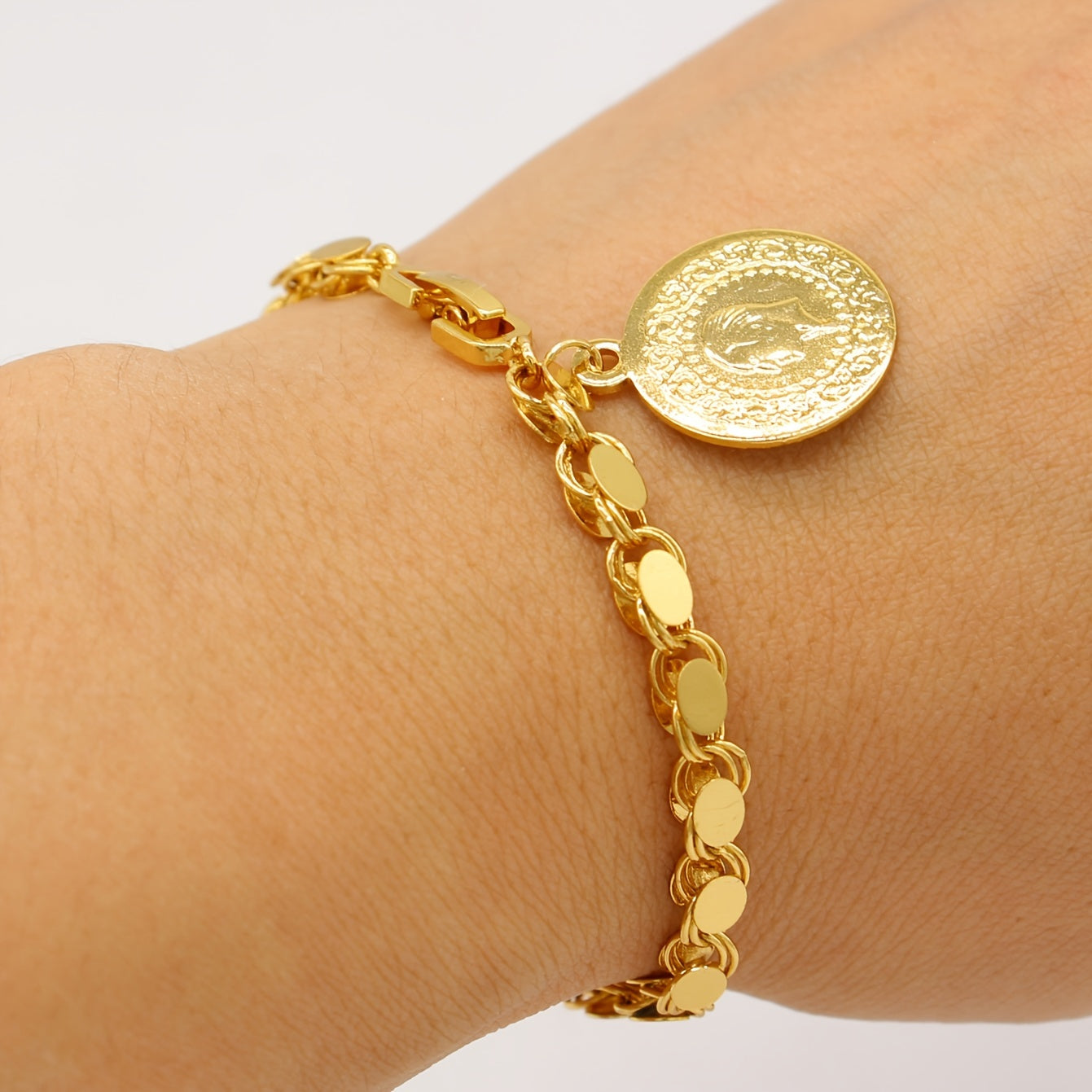 Gold-Plated Turkish Lira Pendant Bracelet for Women and Men