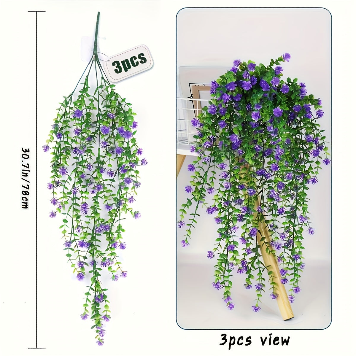 3pcs Artificial Ivy Vines UV Resistant Hanging Faux Flowers for Indoor Outdoor Decor