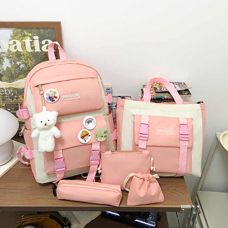 Random 5-Piece Insignia Backpack Set for Students Large Capacity Multifunctional Nylon