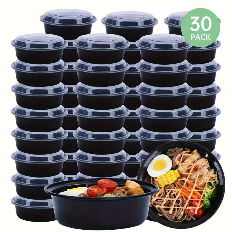 30-50 Black Plastic Food Storage Bowls with Lids, Leakproof, Microwave Safe