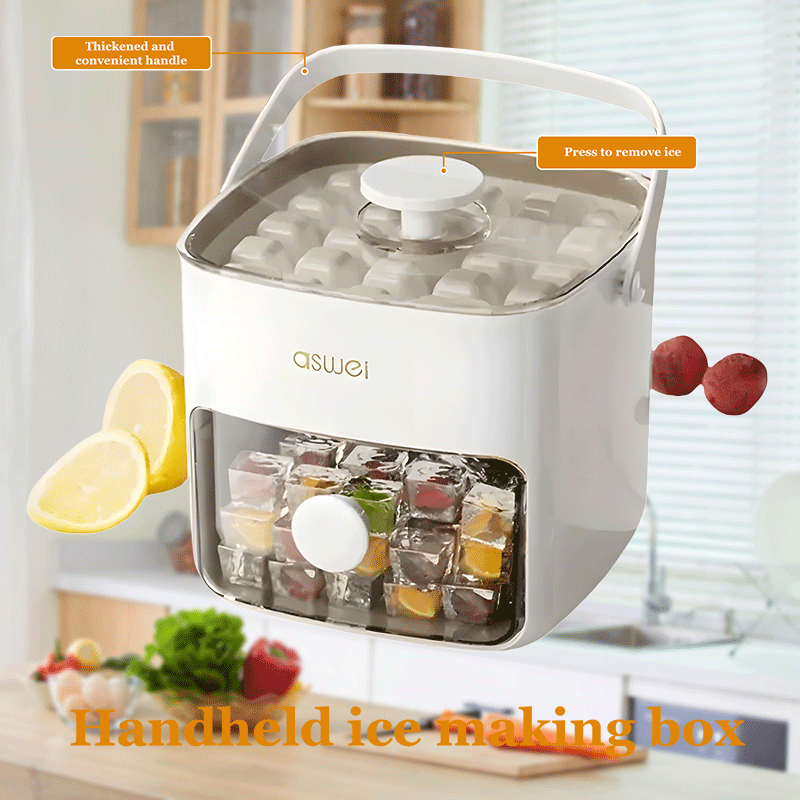 Portable Handheld Ice Maker White Brown Compact Battery-Free Ice Cubes