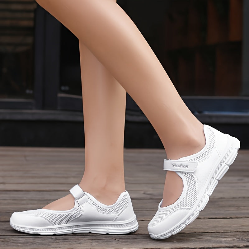 Women's Mesh Flat Shoes Casual Summer Sneakers White Lightweight Comfortable