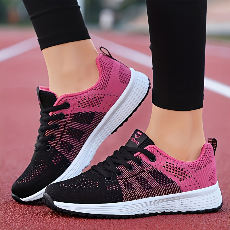 Zapatillas de plataforma transpirables para mujer, negras con rayas rosas, zapatillas ligeras para correr