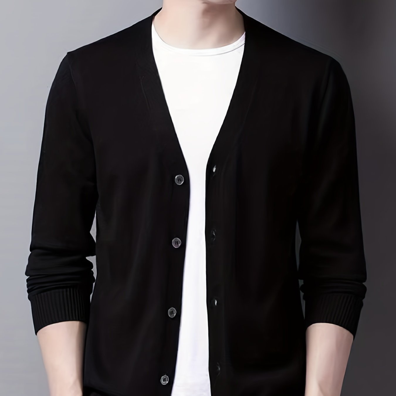 Men's Plus Size V-Neck Cardigan Viscose Blend Long Sleeve Rib Knit Semiformal Spring Fall