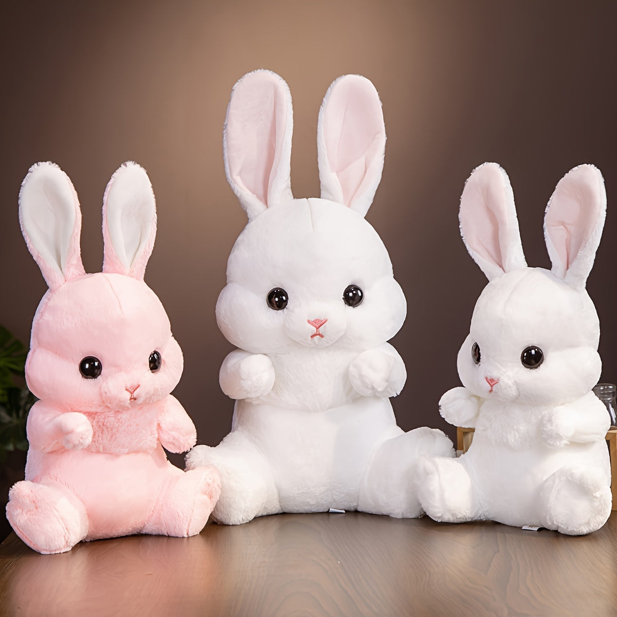 Long-Eared Bunny Plush Toy Soft Cuddly Doll Pillow for Home Decor and Gifts White Pink