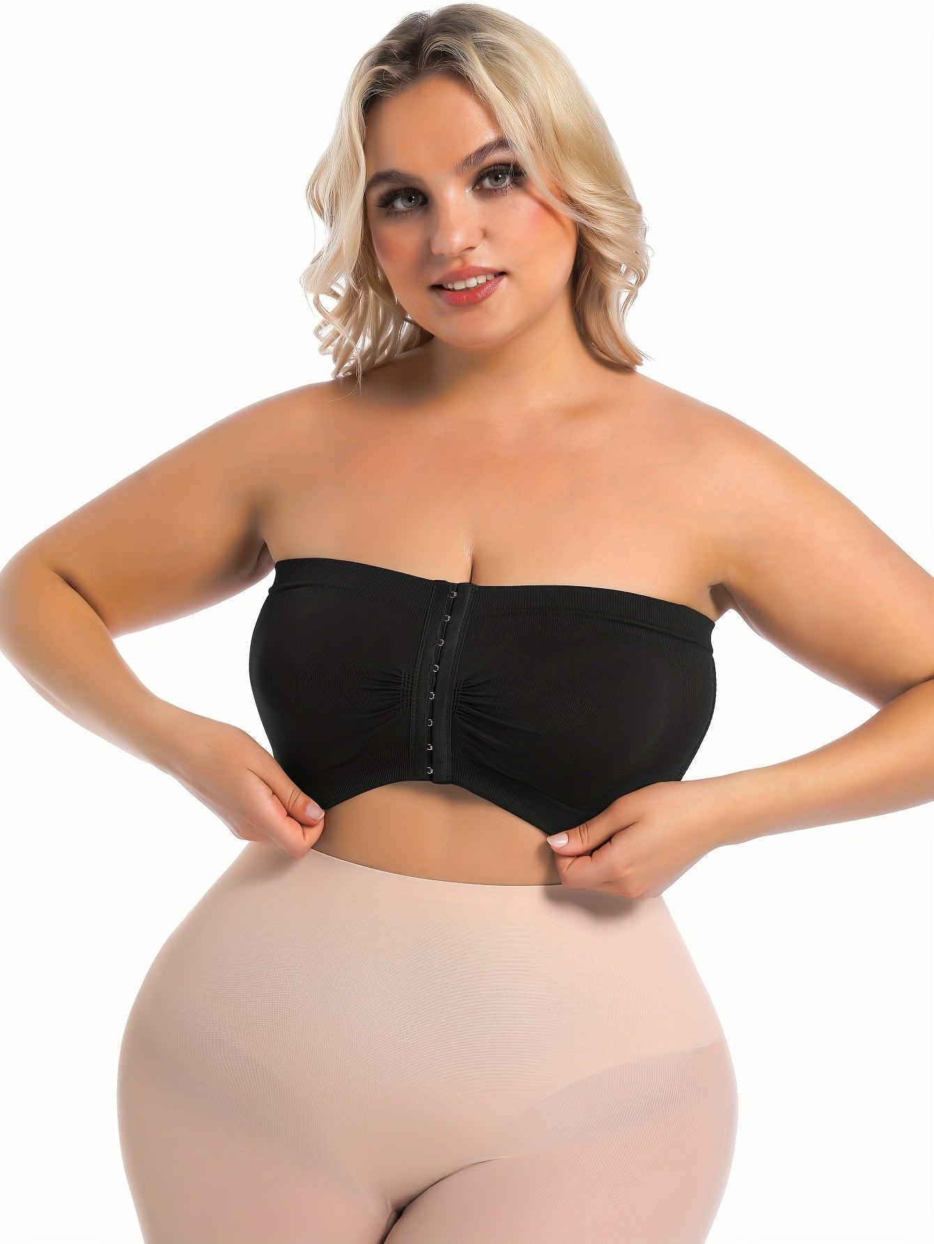 Women’s Plus Size Front Closure Seamless Strapless Bandeau Bra Wireless Full Coverage