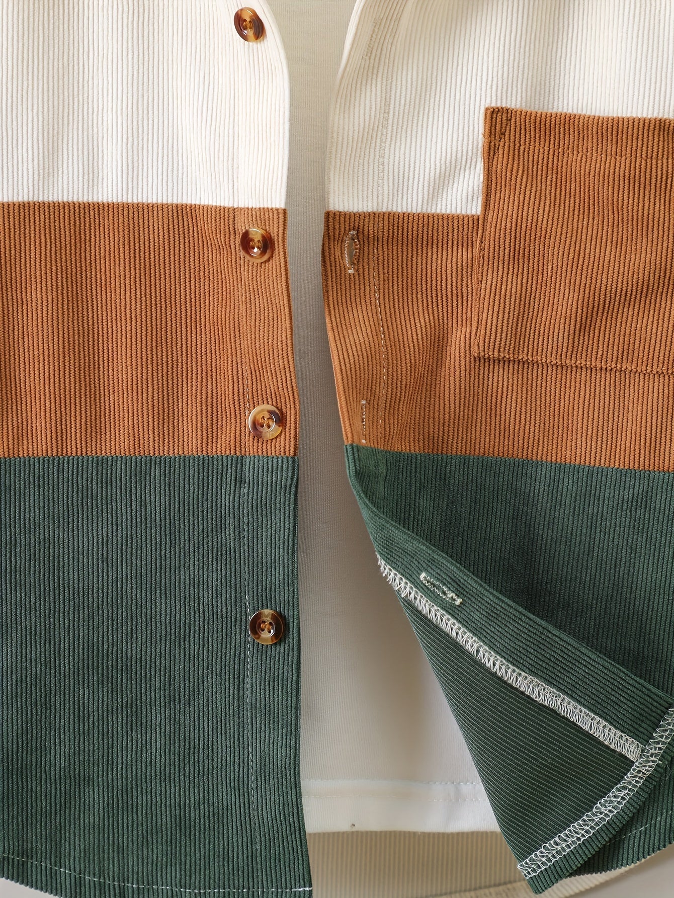 O'g'il bolalar uchun korduroy ko'ylak, uzun qo'l, rang-blok, kundalik, erkin o'lcham, cho'ntaklar, bahor va kuz