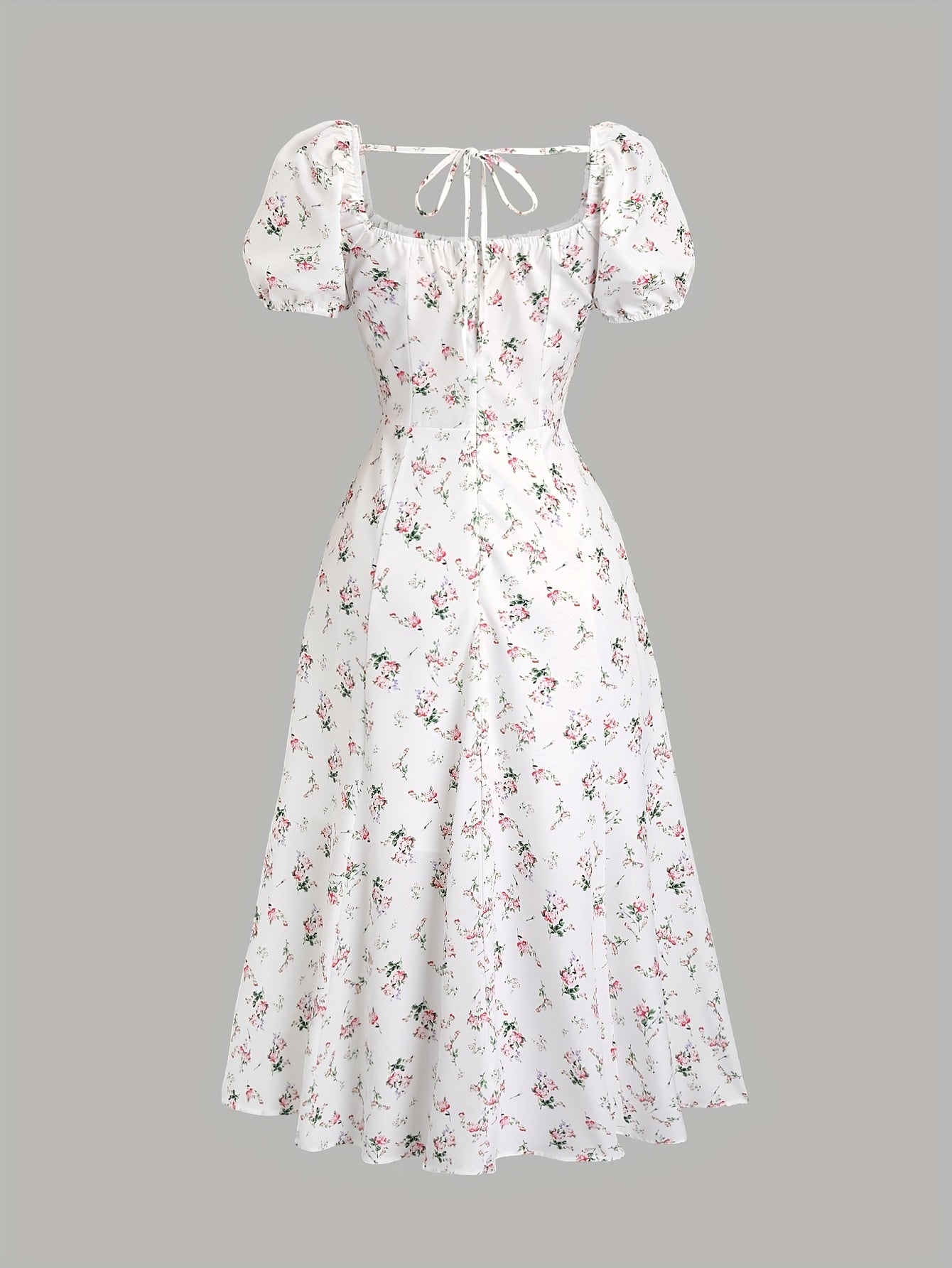 Women's Floral Fitted Dress with Square Neck and Tie Back for All Seasons
