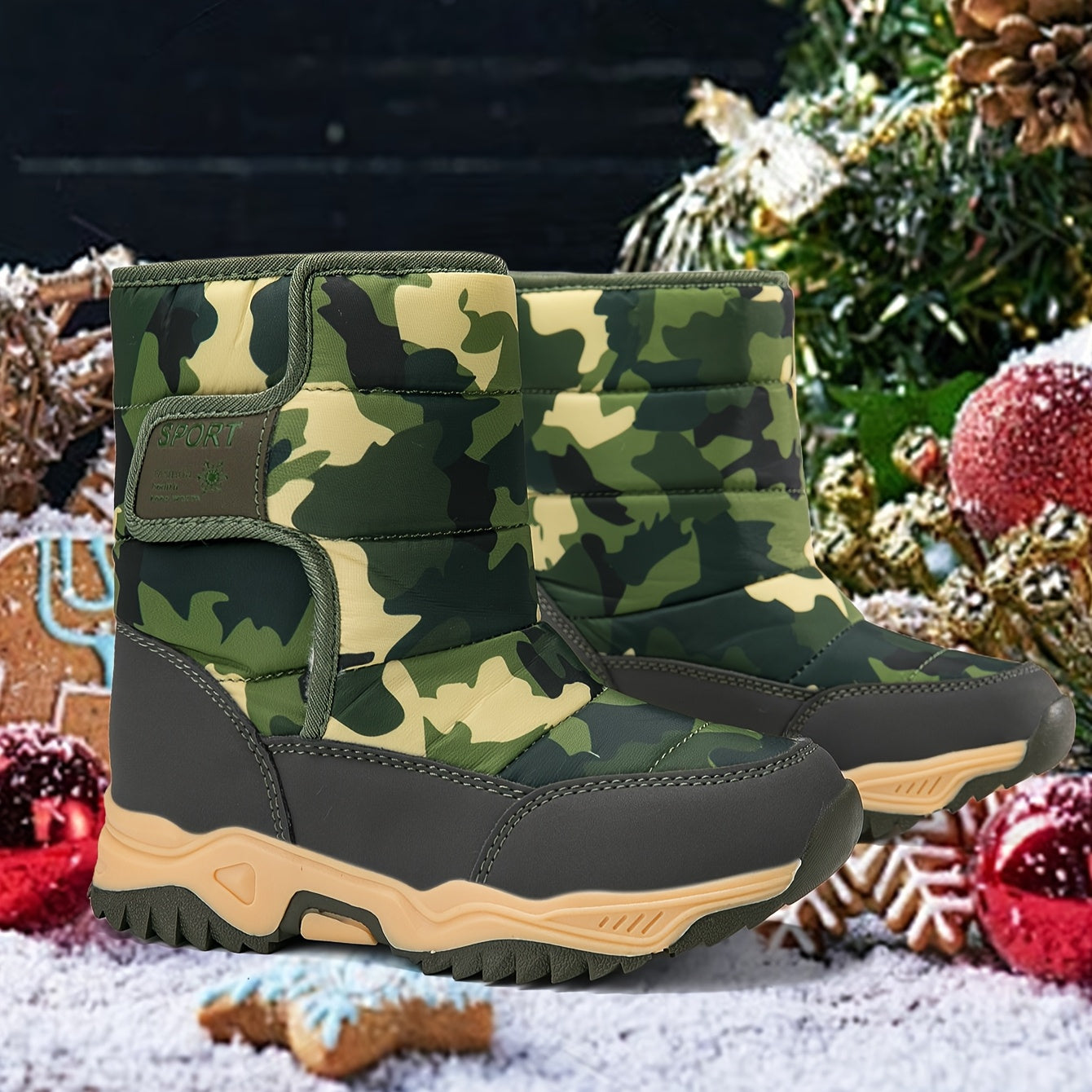 Kids Winter Boots Waterproof Non-Slip High Top Camo Pattern for Boys and Girls