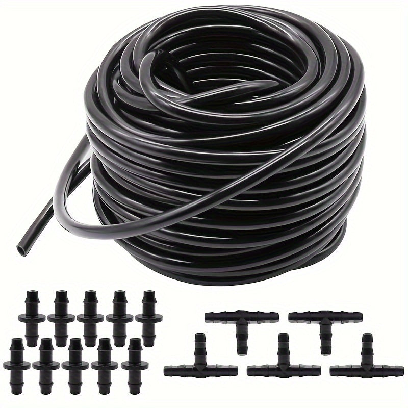 15m 1/4 Inch Garden Drip Irrigation Tubing with 15 Barbed Connectors