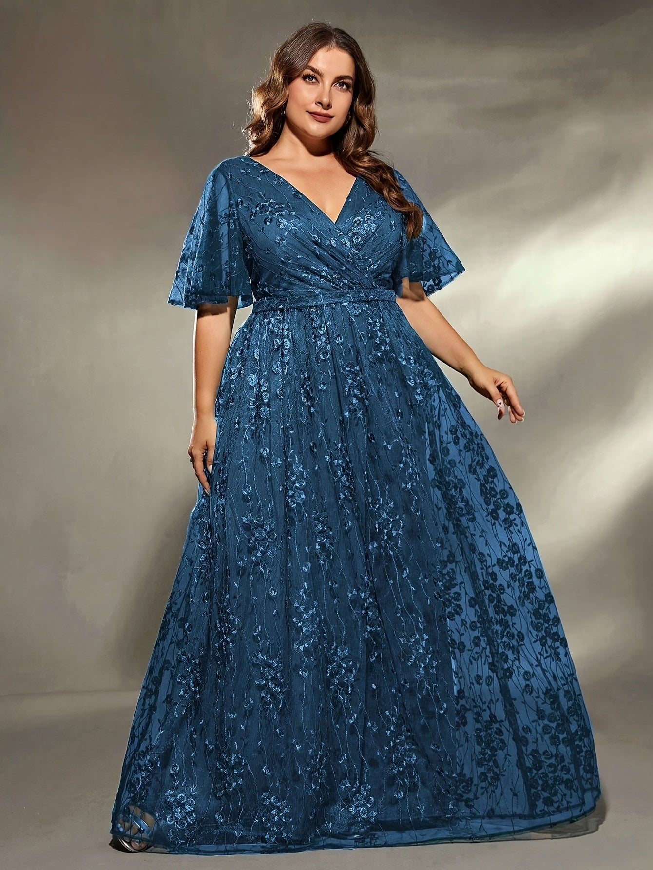 Plus Size Womens Mother Dress Satin Maxi Evening Gown Blue