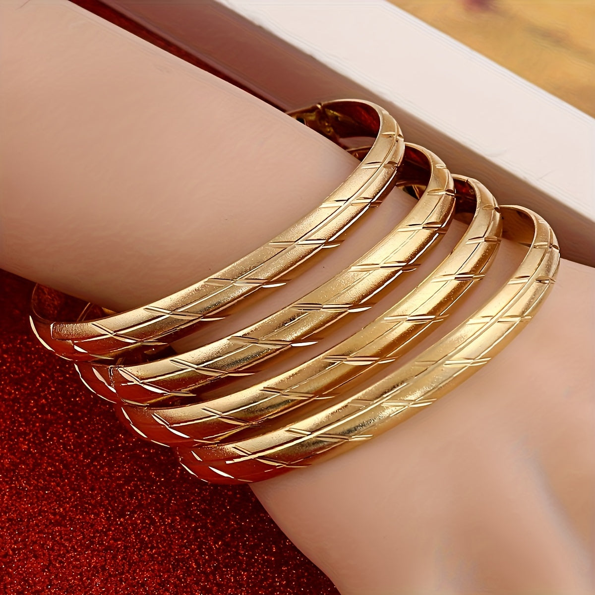 Set of 4 Bohemian African Style Women's Copper Bangle Set Golden Finish for Weddings Parties Gifts