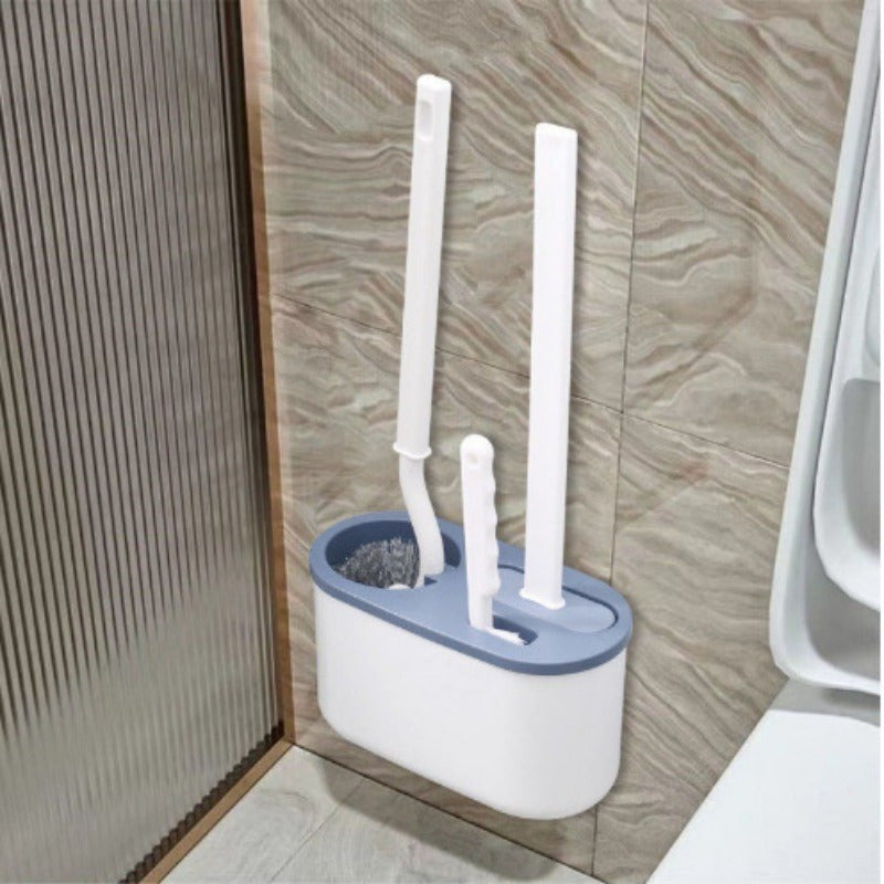 Wall-Mounted Plastic Toilet Brush Set with Holder for Home Use