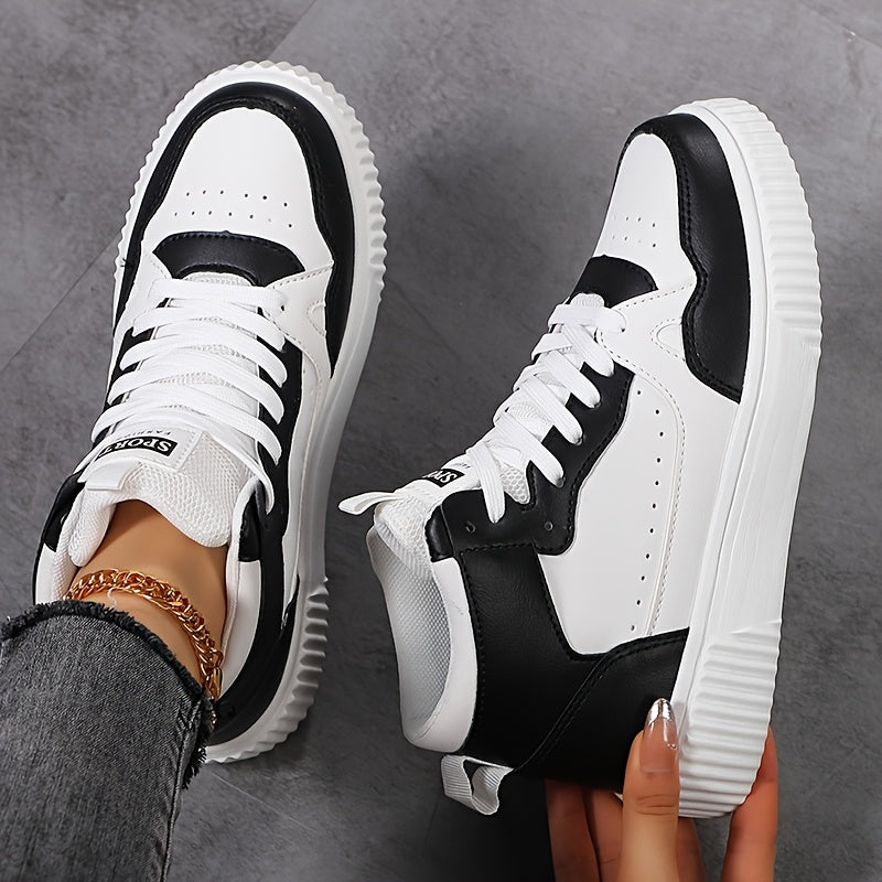 Women Ladies PU Color-Blocked High-Top Casual Sneakers