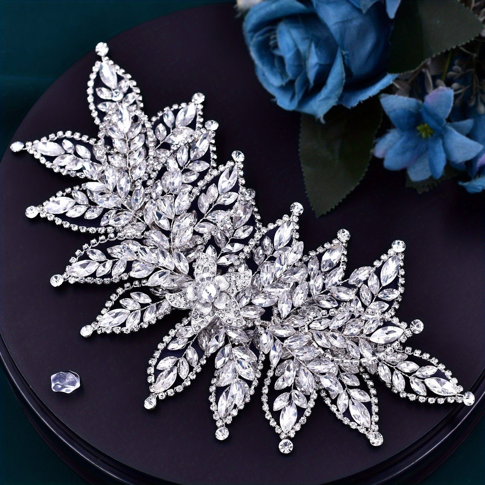 Women's Wedding Hair Band Rhinestone Flower Leaf Design Bridal Hair Accessory