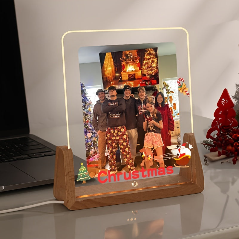 Acrylic Heart-Shaped Christmas Photo Frame Personalized Illuminated Picture Display Stand for Home Decor