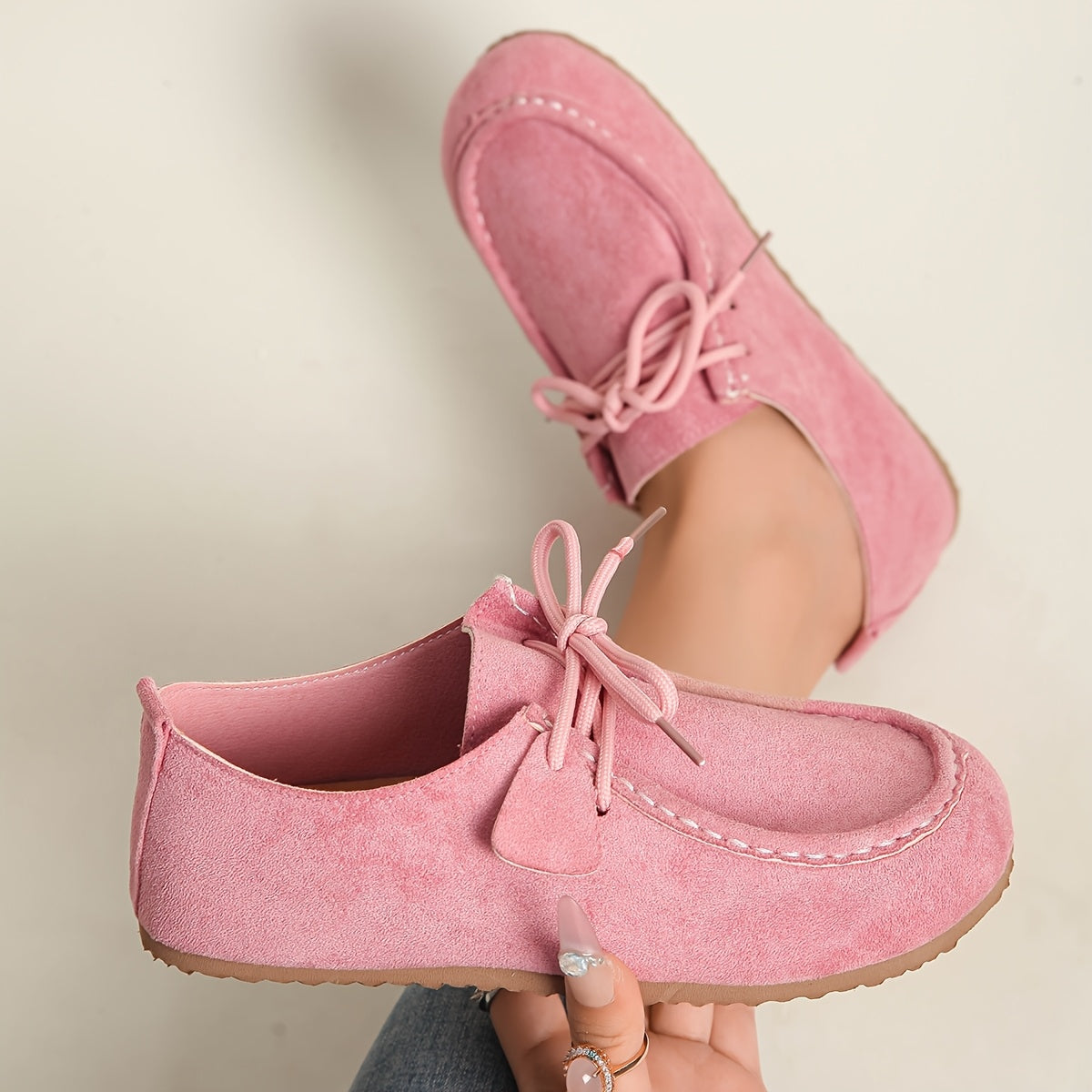 Women Soft Pink Slip-On Loafers Casual Flats Comfortable Round Toe