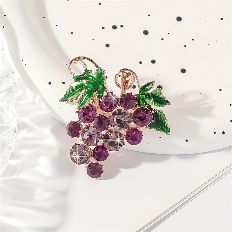 Purple Grape Brooch with Rhinestones Alloy Irregular Design for Ladies