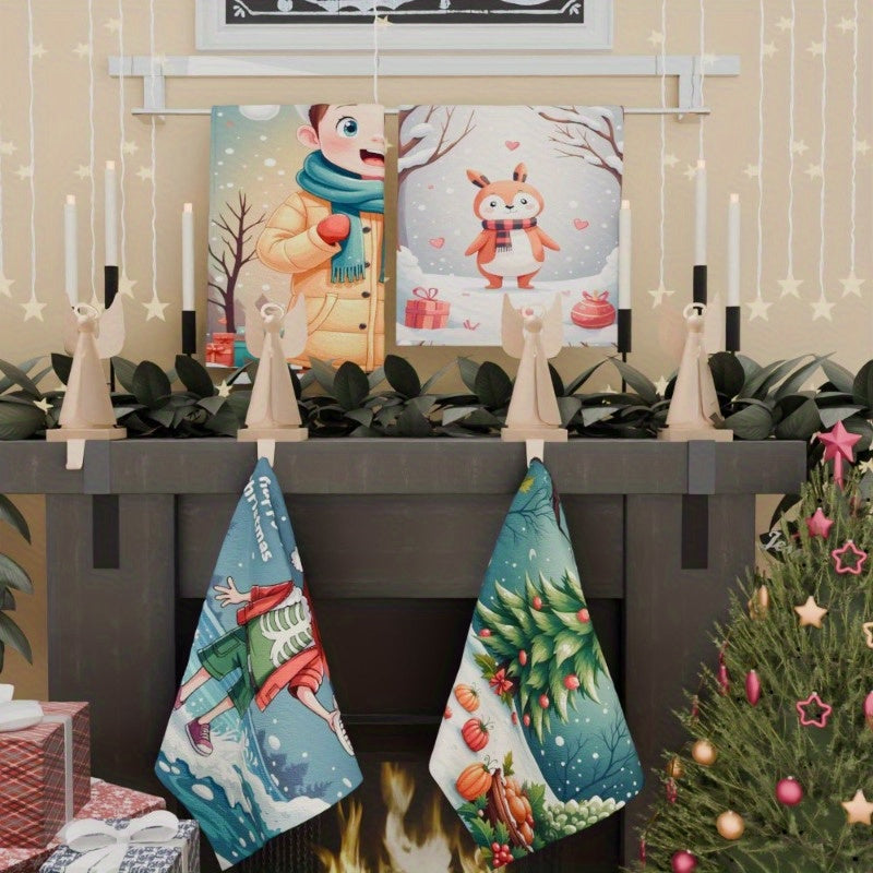 Juego de cuatro servilletas de ciervos de Navidad, renos de invierno cálidos, vacaciones, 45.72x66.04 cm