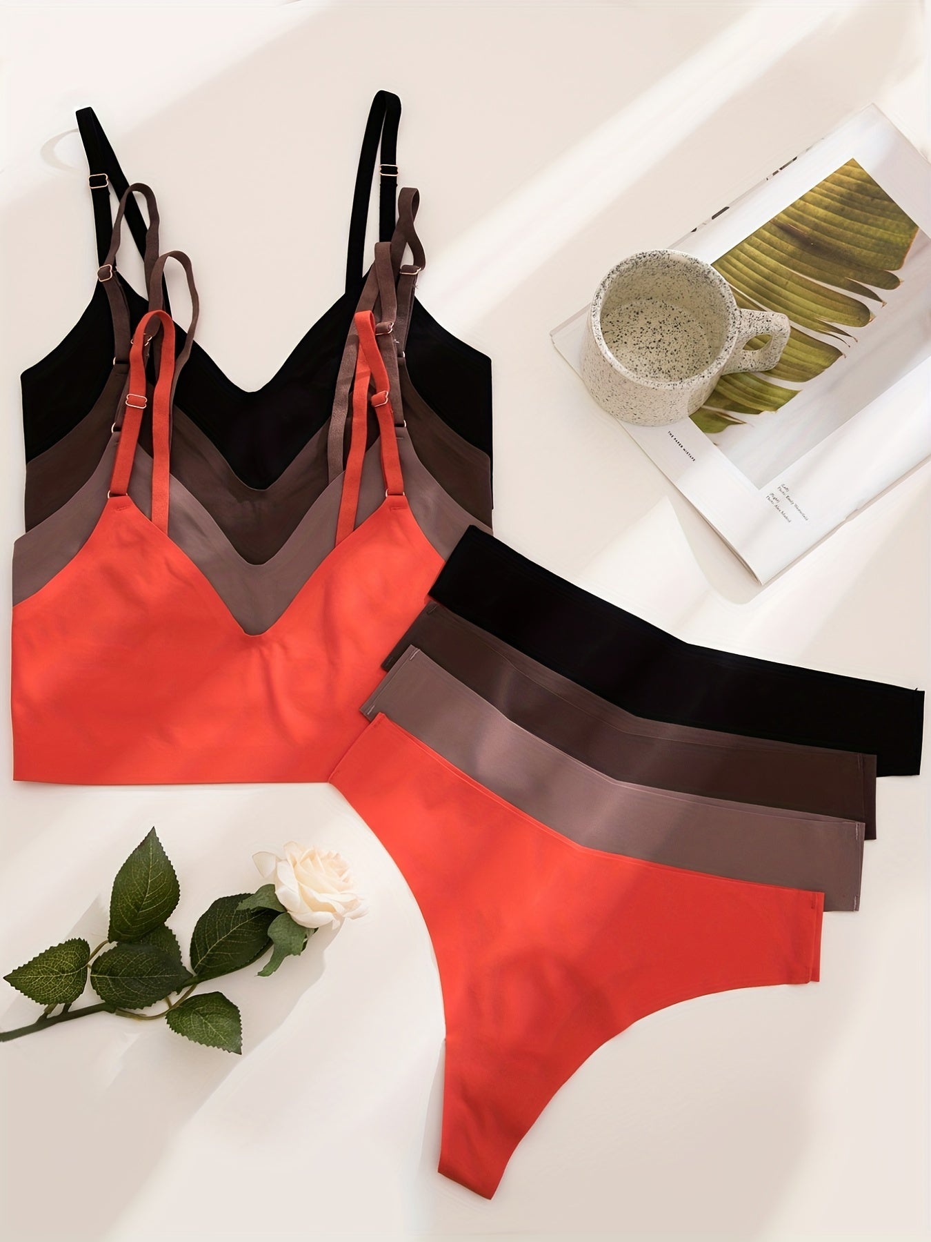 Seamless Wireless Bra and Panties Set for Women with Elastic Thong Lingerie