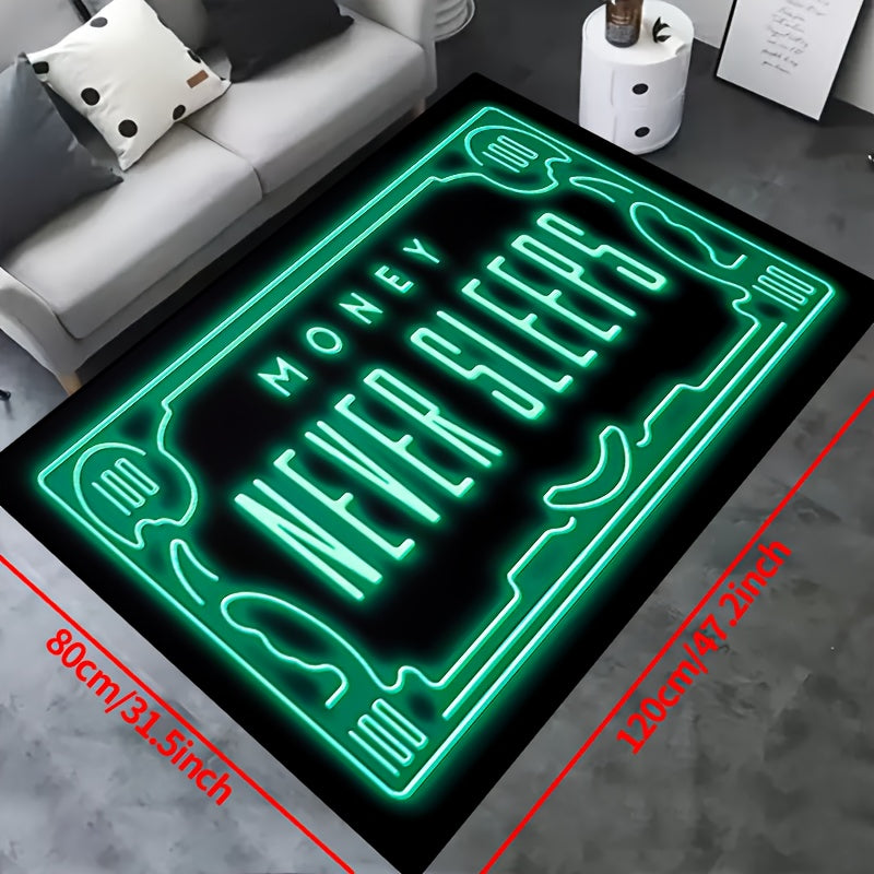 Money Never Sleeps Rug Non-Slip Waterproof Machine Washable Home Decor