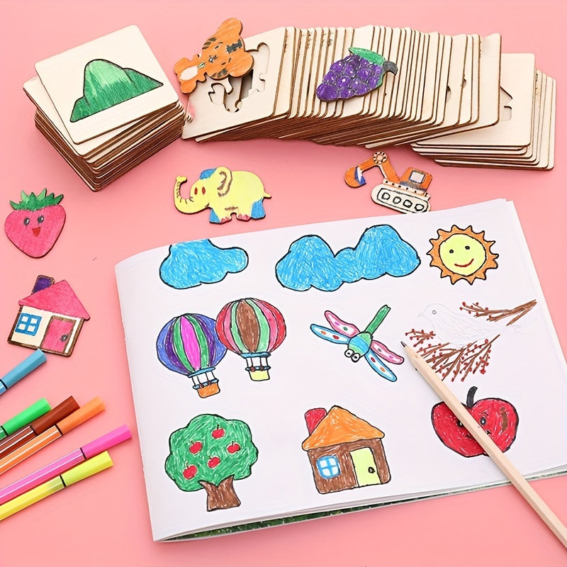 20 plantillas de dibujo de madera para niños, arte educativo, manualidades, regalo