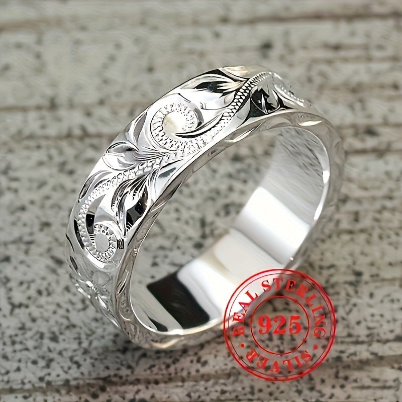 Sterling Silver Bohemian Leaf Flower Wide Face Ring for Women and Men
