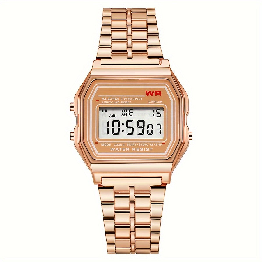 Men's Digital LED Watch Square Dial Water-Resistant Casual Hip-Hop Style