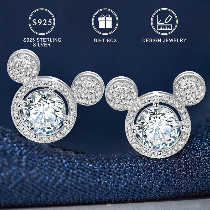Sterling Silver Mickey Earrings Cubic Zirconia Studs for Women
