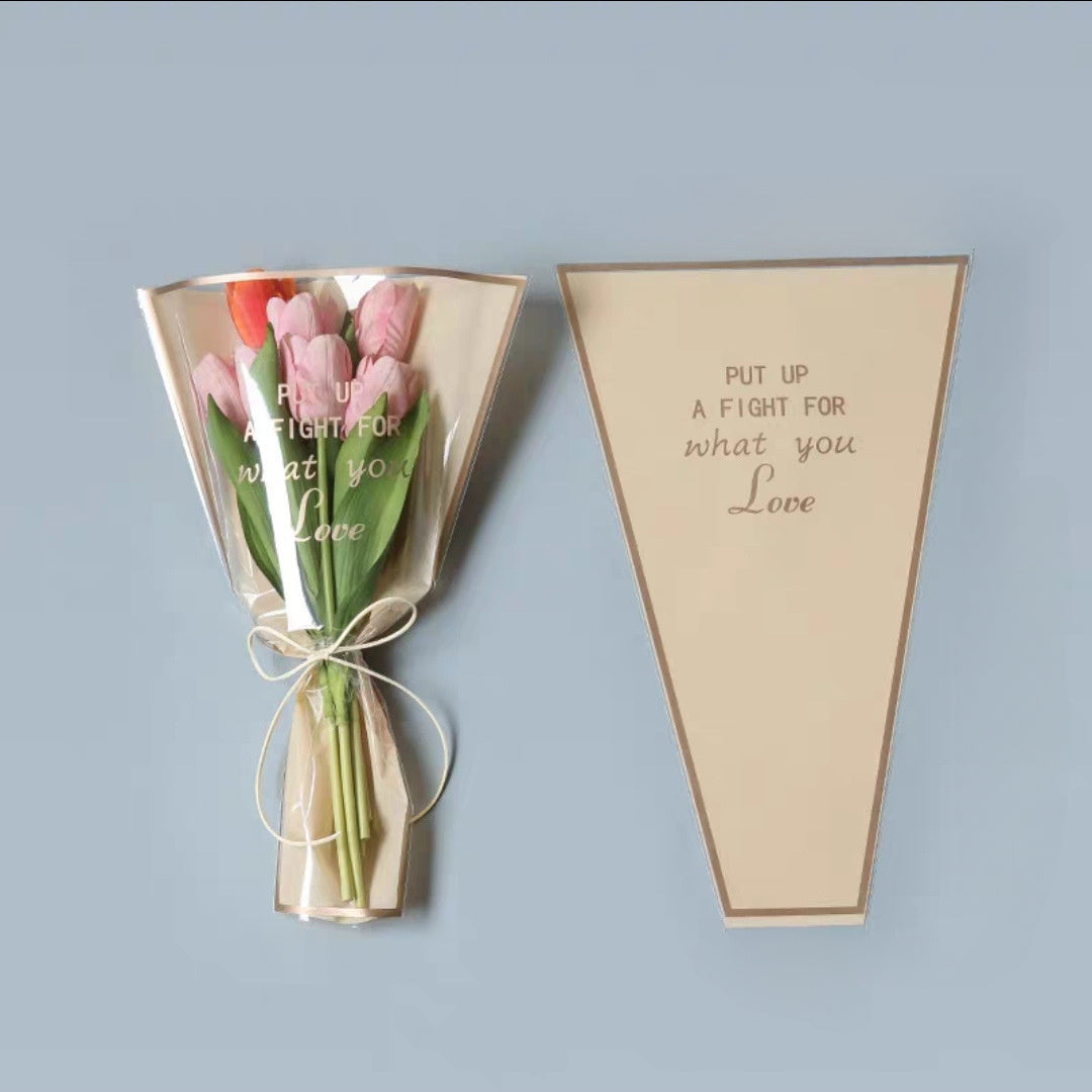 50 Pcs Clear Floral Bouquet Wrapping Bags with Motivational Quote for Valentine's Day and Flower Shop Packaging