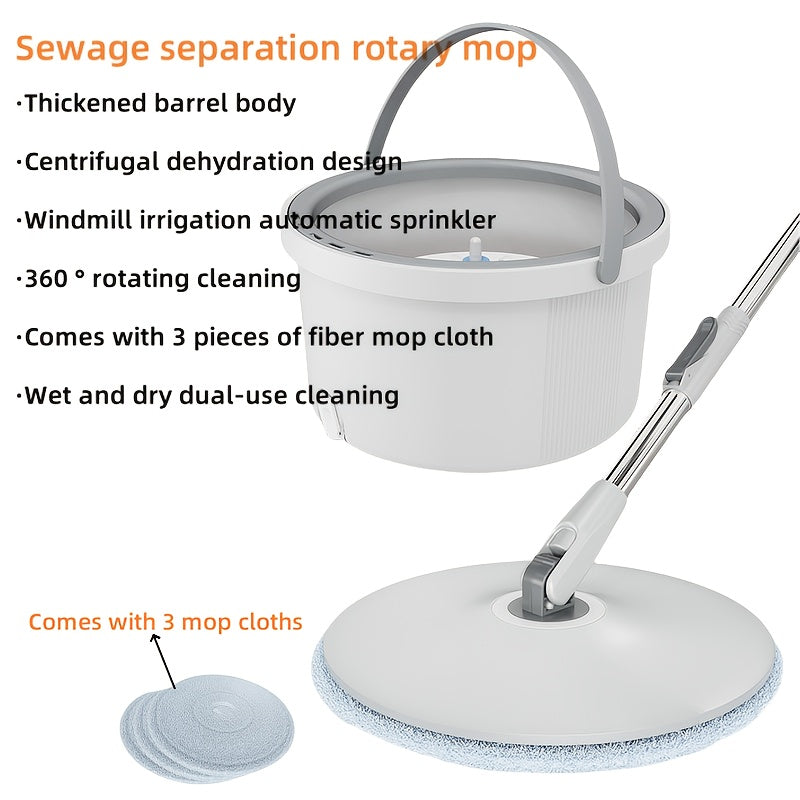 3 ta Spin Mop to'plami 3 ta Mikrofiber Pad bilan - Noxushlangan po'latdan yasalgan tutqich, uzoq muddatli ABS material, Oshxona, Hammom va Yashash xonasi tozalash uchun mukammal