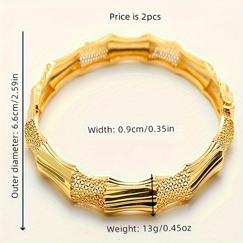 Jewelry Cuff Set with Copper Bamboo Design Yellow Finish for Women Set of 2