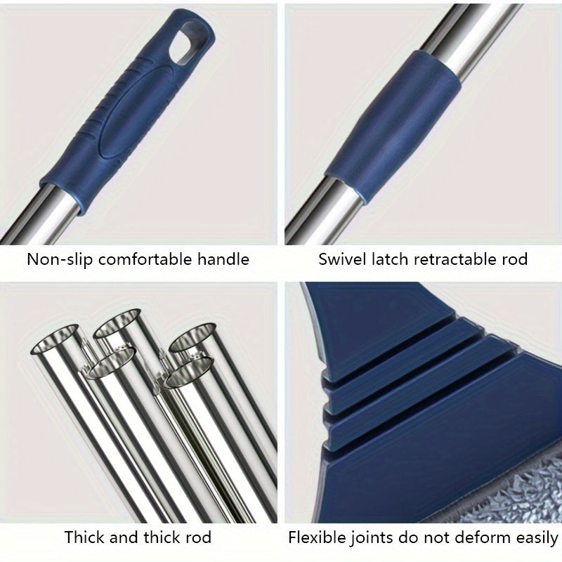 "Cho'ziladigan Uzoq Tutqichli Deraza Tozalash Cho'tkasi va Squeegee - Shisha va Polni Tozalash uchun Moslashuvchan Boshli 2-in-1 Asbob, Nikel, Plastik va Silikondan Yasalgan"