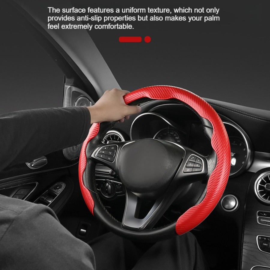 Universal Red Carbon Fiber Pattern Car Steering Wheel Cover 36-38cm Breathable Non-Slip