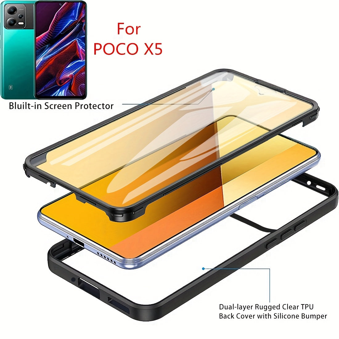360 Full Body Shockproof Phone Case for Xiaomi POCO Series with Built-in Screen Protector