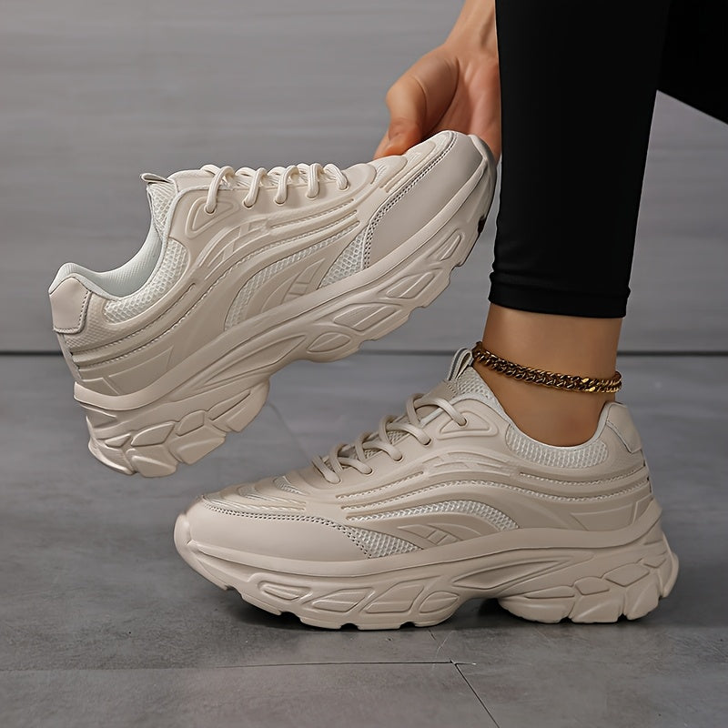 Women's Casual Mesh Lace-Up Sneakers with Thick Sole and Comfort