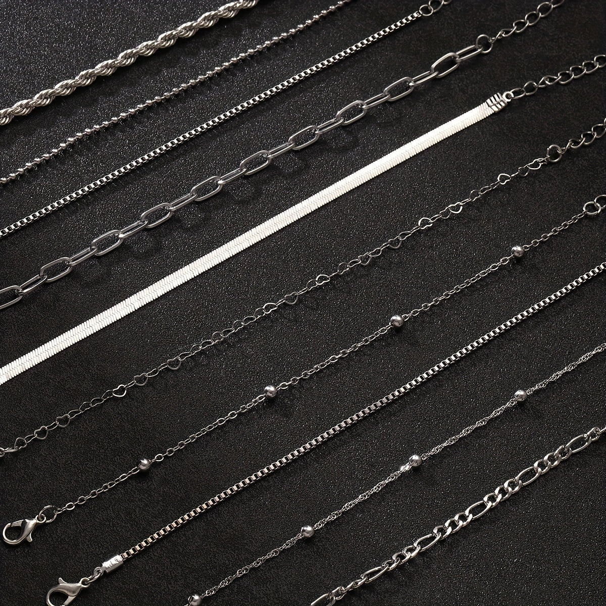 Set of 10 Women's Stacking Bracelets with Twist and Snake Chain Design in Zinc Alloy