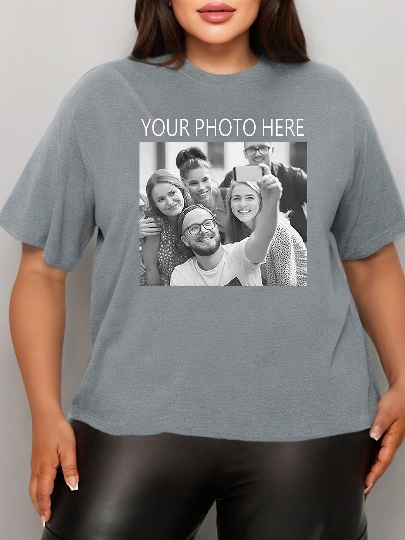 Plus Size Women's Cotton T-Shirt Short Sleeve Custom Photo Black Casual Top