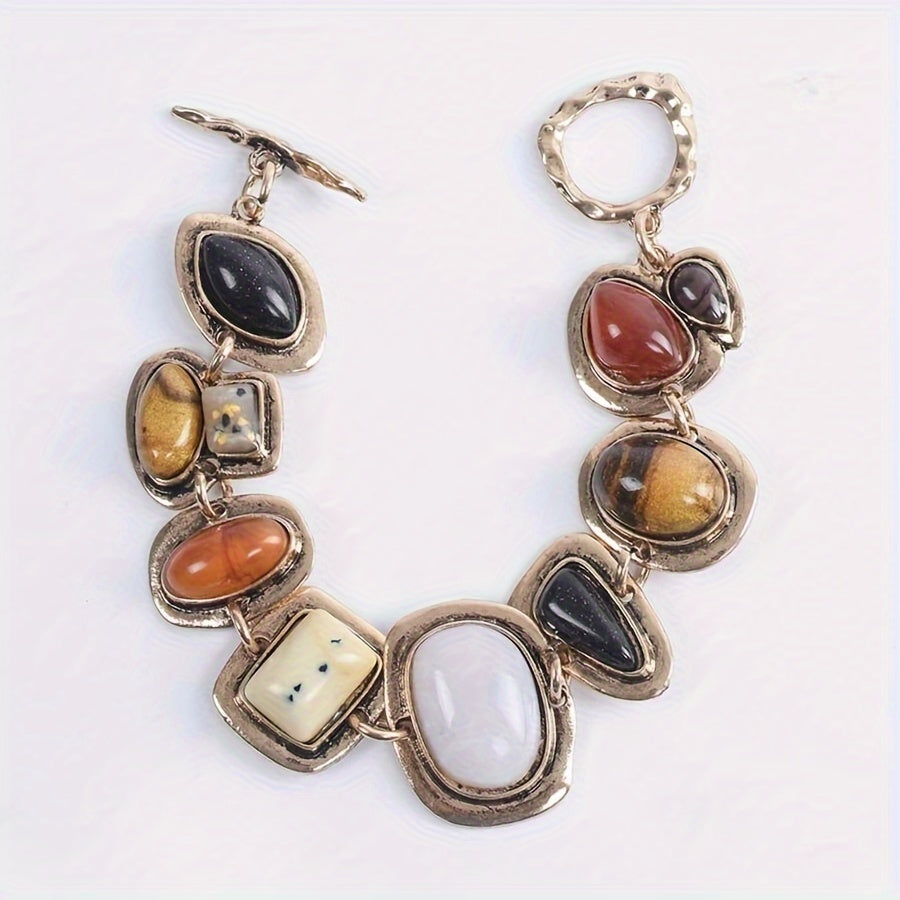 Gold-Tone Resin Bohemian Style Bracelet 19cm Length Jewelry for Daily Wear